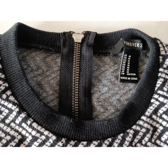 Forever 21 GoGo Mini Ringer TShirt Dress Black White Chevron Womens M Retro - Picture 10 of 11